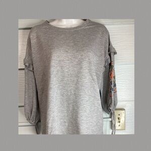 Gray Women's Top with Floral Sleeve Detail.31